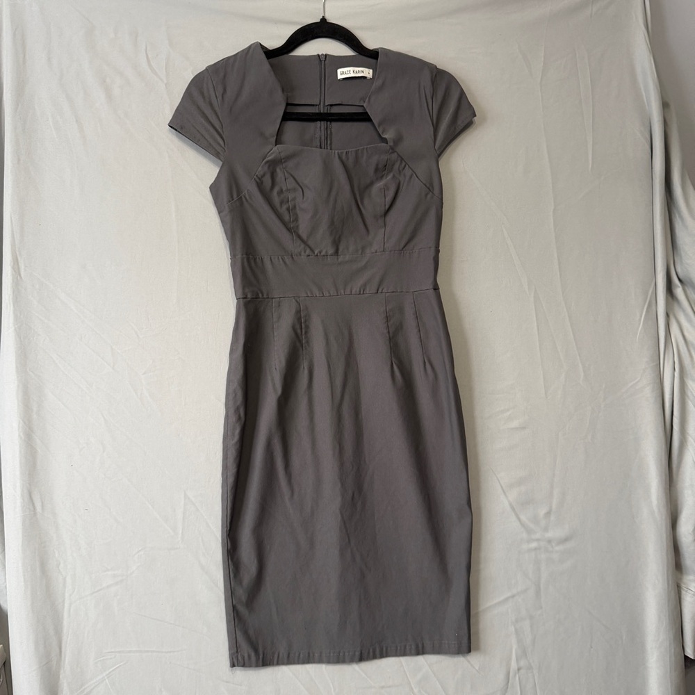 Grace Karin Womens Cap Sleeve Bodycon Pencil Dress Size M Grey Geometric 50s 60s